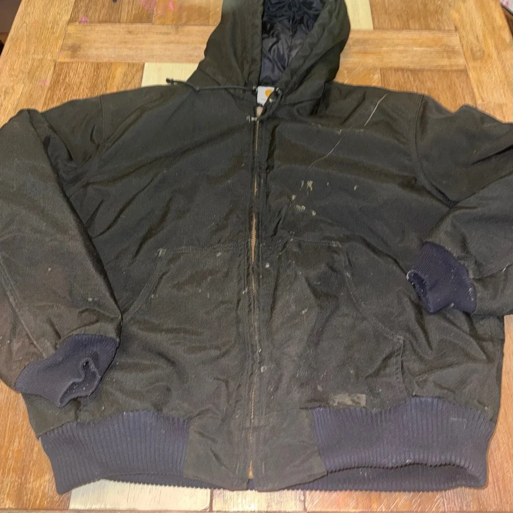 Carhartt Active Jacket Mens Large Black flaws Lined Hooded Nylon J162 BLK